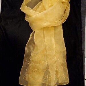 COLLECTION XIIX IRRIDESCENT BEADED GOLD SCARF WRAP SHEER FAIRYCORE EVENING